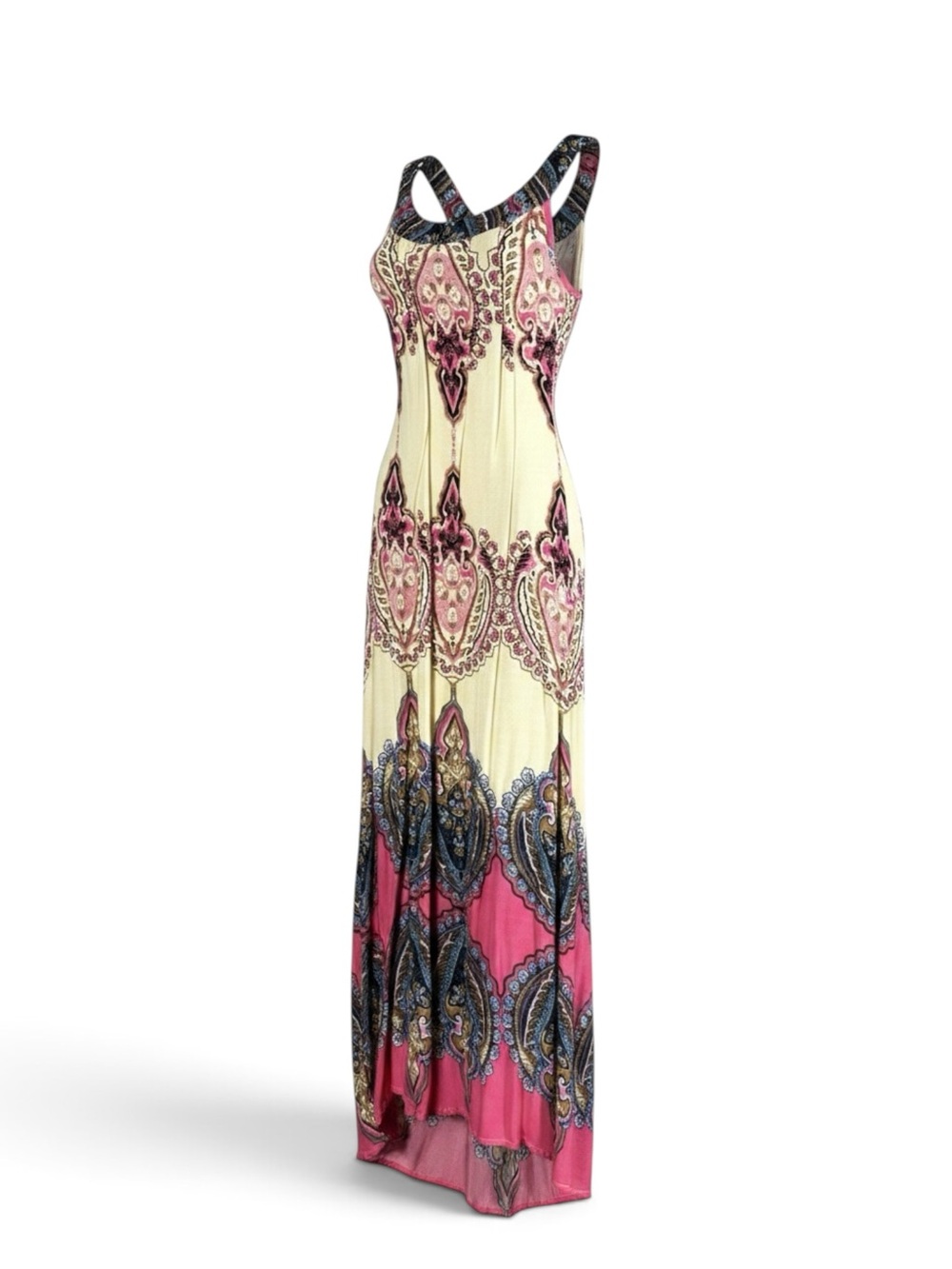 Pakula 2X Pink Paisley Boho Halter Maxi Dress Resort Sundress